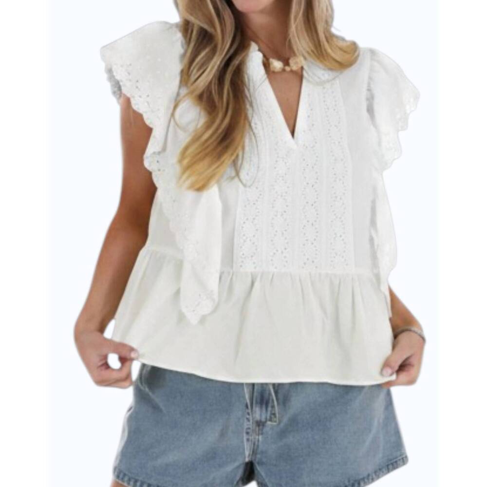 NEW IN FEBRUARY new season eyelet poplin top in off white
